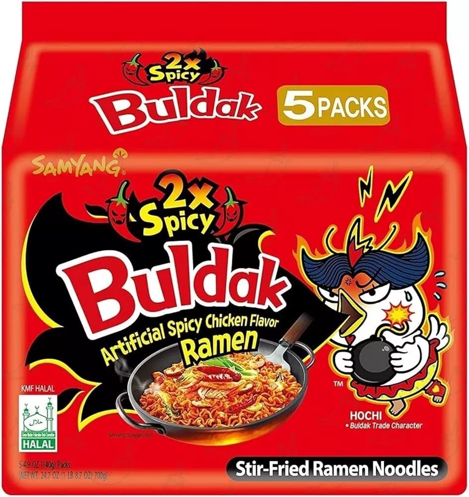 A Pack of 5 Samyang Hot Chicken Buldak Noodles 2X Spicy (140G per PK)