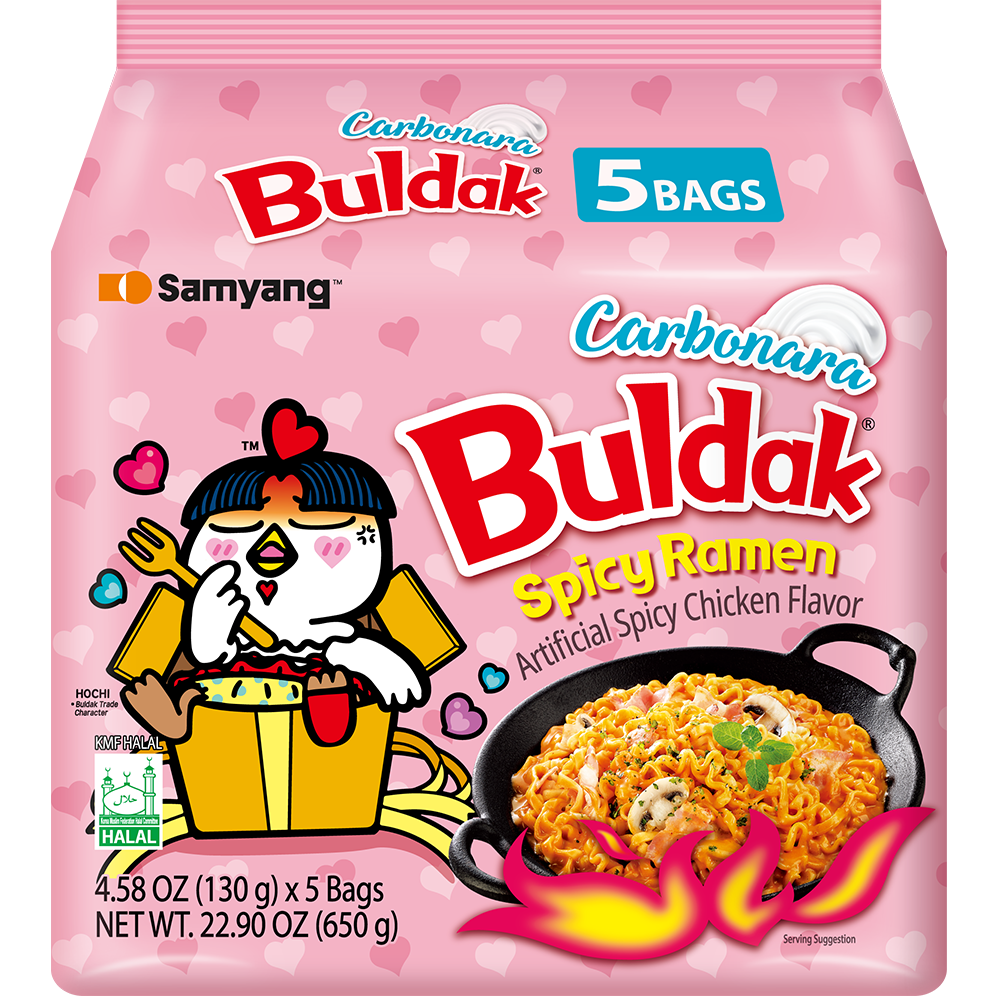 A Pack of 5 Samyang Hot Chicken Buldak Noodles Carbonara (130G per PK)