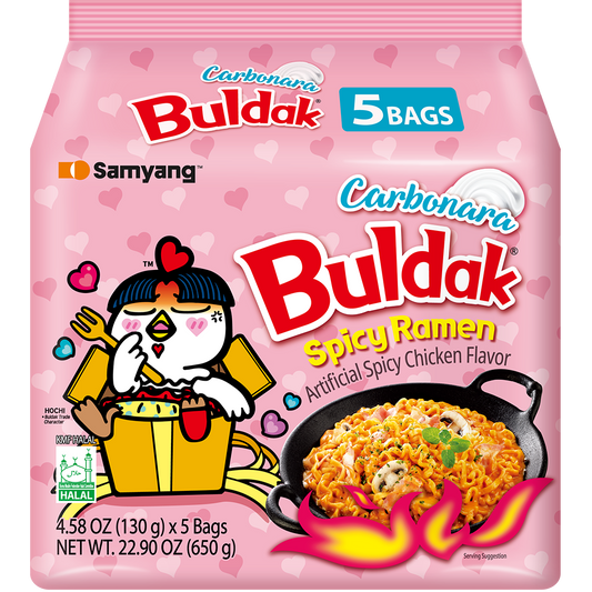 A Pack of 5 Samyang Hot Chicken Buldak Noodles Carbonara (130G per PK)